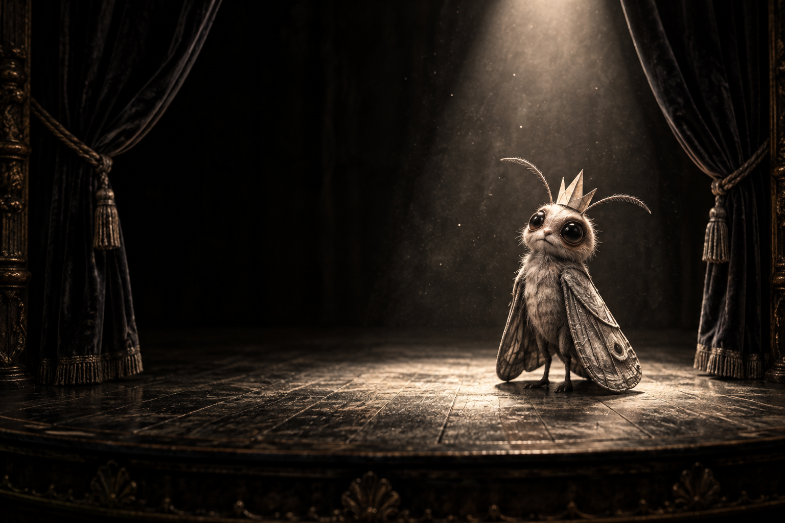 Silver moth in a miniature theatre